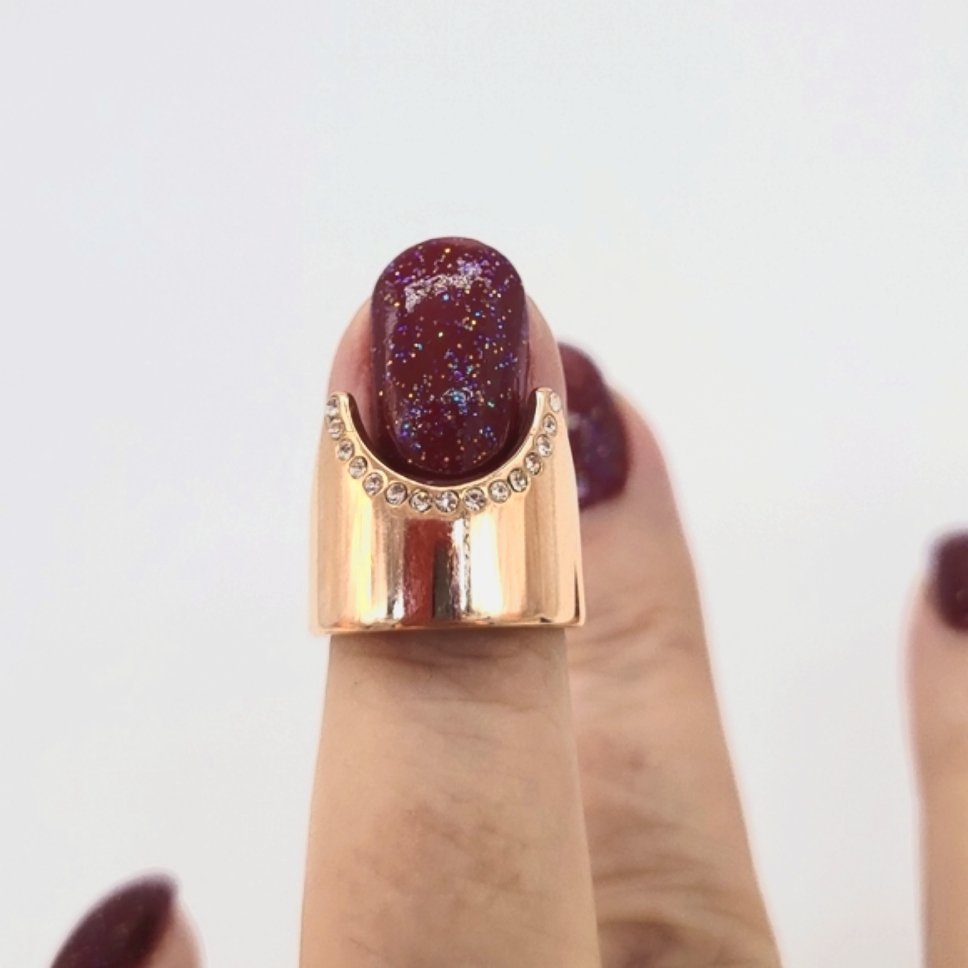 Vita Fede 24k Gold-Plated Nail Ring With Swarovski Crystals New